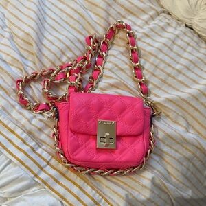 Aldo Fuchsia Quilted Crossbody Bag with Gold Chain